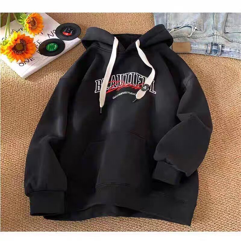 New Long Sleeved Letter Printed Hooded Sweatshirt With Trendy And Fashionable Design, Versatile Casual Top_viptrois.com