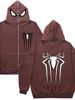American Style Casual Hooded Long Zipper Men's Autumn And Winter New Youth Loose Casual Spider-Man Printed Sweatshirt_viptrois.com