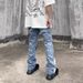 Man's clothing High street splash ink micro flare men's fashion mopping color patchwork jeans_viptrois.com