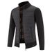Men's Clothing Men's Stand Collar Fleece-Lined Sweater Cardigan, Thick Knit Pullover With Color Block Design, Warm Winter Oversized Coatigan_viptrois.com