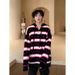 Autumn And Winter Striped Sweater, Versatile Knitted Sweater For Teenagers, Long Sleeved Plus Velvet Sweater, Top_viptrois.com