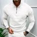 Men's Casual Plus Velvet Solid Color Long-Sleeved Half-Zipper Polo Stand-Up Collar Top_viptrois.com