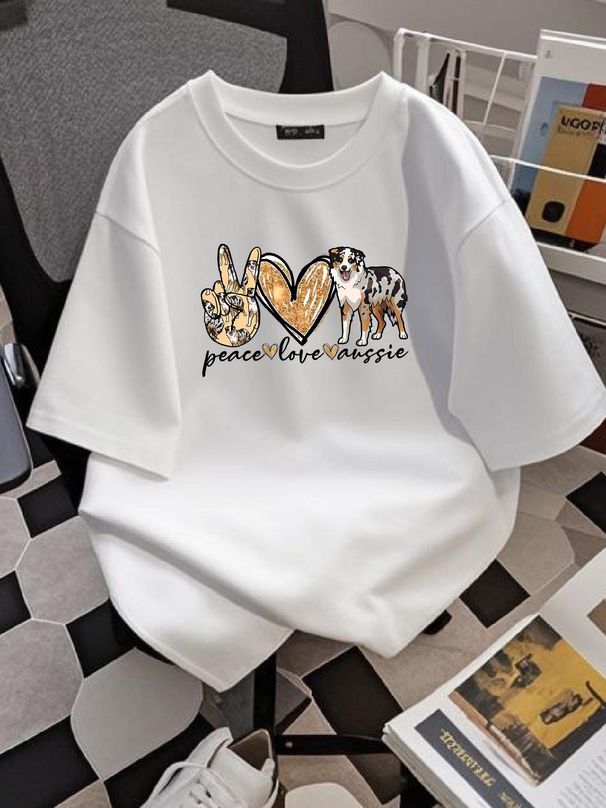 Peace, Love, Aussie, Australian Shepherd Dog, Pets, Animals Unisex T-shirt Slightly Stylish Designer Clothes Summer Streetwear Comfortable Soft_viptrois.com
