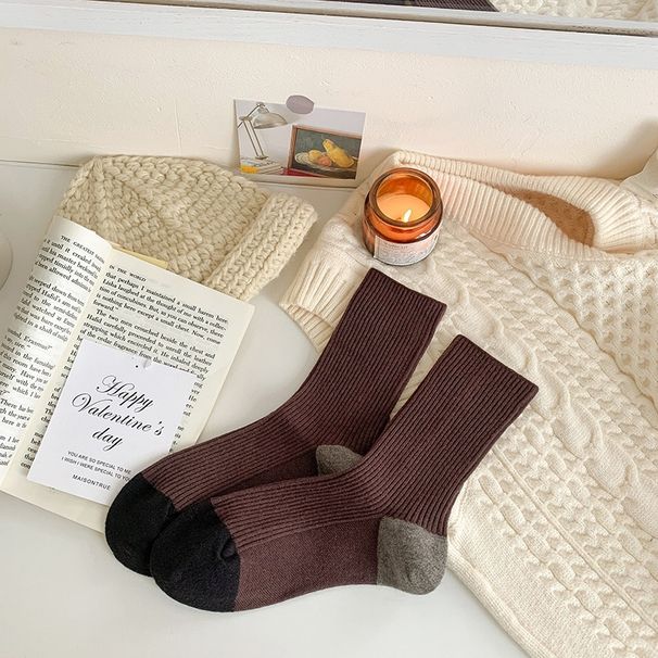 Wool Blend Striped Socks For Men And Women - Mid-Crew Thick Knit Thermal Socks With Color Blocking, Comfortable & Breathable For All Seasons_viptrois.com