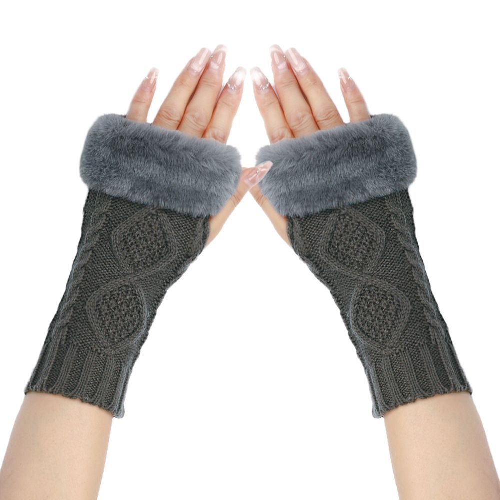 Women's Knitted Wool Half-Finger Gloves - Warm & Soft Double Diamond Design For Autumn & Winter (Short Cuff, Stylish & Cozy)_viptrois.com