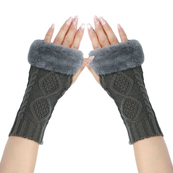 Women's Knitted Wool Half-Finger Gloves - Warm & Soft Double Diamond Design For Autumn & Winter (Short Cuff, Stylish & Cozy)_viptrois.com