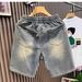 American Style Casual Distressed Jeans For Men Loose Trendy Cool Five-Point Shorts Summer New Mid-Length Pants_viptrois.com