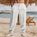 Men's High-Waisted Linen Trousers – Breathable Business Casual Pants With Button Fly & Pinstripe (5 Colors, S-XXXL)_viptrois.com