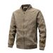 Men's Linen-Blend Stand Collar Jacket - Korean Style Slim Fit Zip Up Coat For Commute And Leisure_viptrois.com