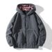 Men's Christmas Plaid Fleece Jacket – Retro Leopard Print Hooded Coat (S-XXL, Black/Grey/Khaki)_viptrois.com