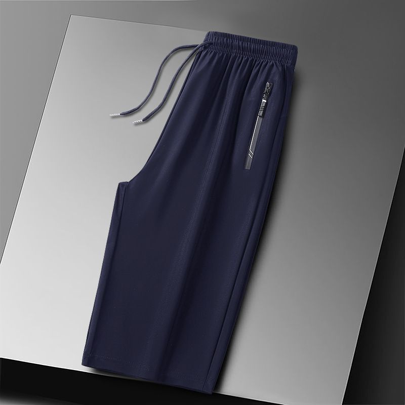 Men's Clothing Ice Silk High Elastic Breathable Sports Pants Men's Large Size M 8xl Nylon Solid Color Versatile Cool Shorts_viptrois.com