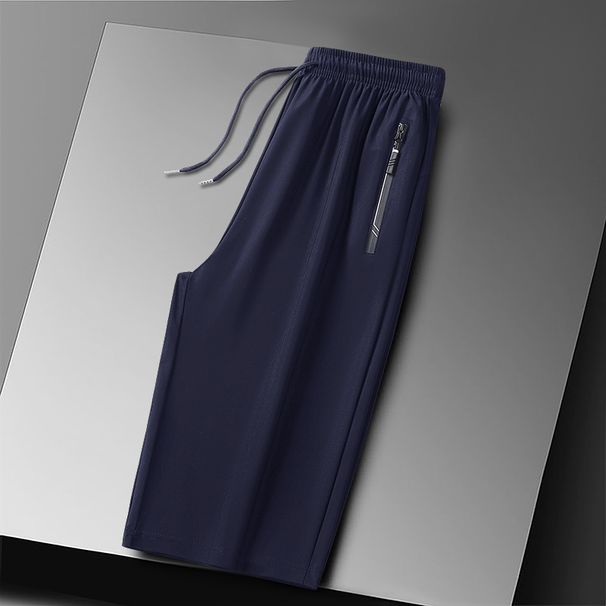 Men's Clothing Ice Silk High Elastic Breathable Sports Pants Men's Large Size M 8xl Nylon Solid Color Versatile Cool Shorts_viptrois.com