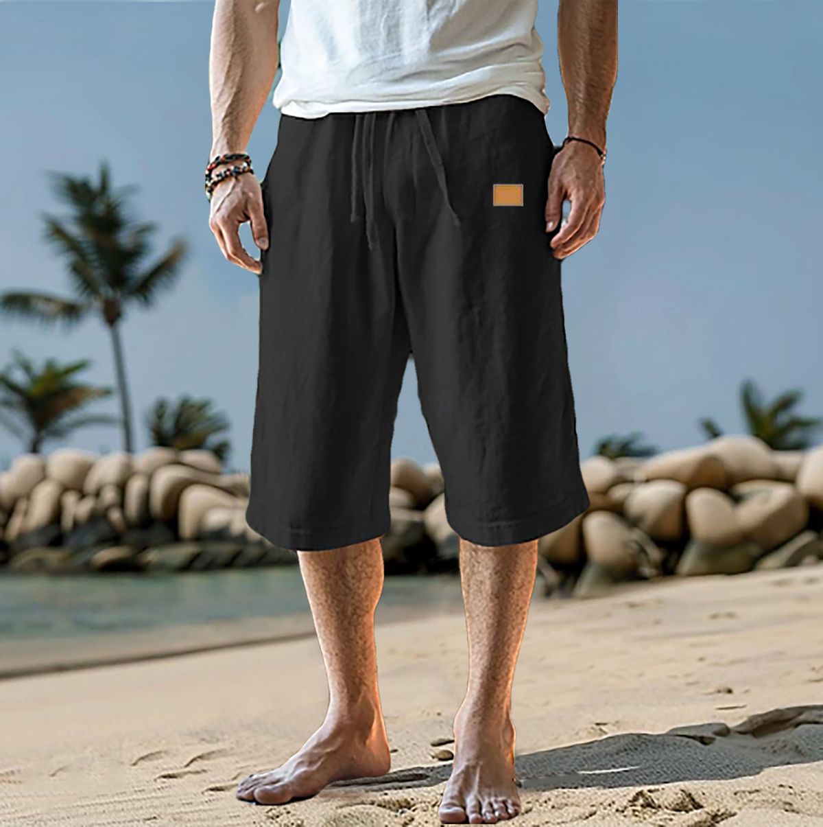 Men's Leather Shorts Summer Shorts Beach Straight Pants Solid Color Comfortable Outdoor_viptrois.com