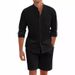Men's Clothing Men's Summer Two Piece Cotton And Linen Comfortable Button Shirt Long Sleeve Shorts Cardigan Simple Casual Beach Wear_viptrois.com