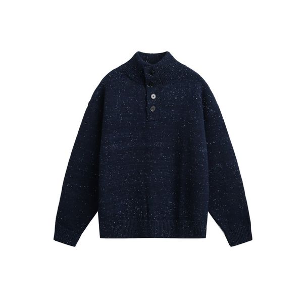 Mixed Color Dot Button Half Turtleneck Knit American Style Lazy Pullover Men's Couple Sweatshirt Sweater_viptrois.com