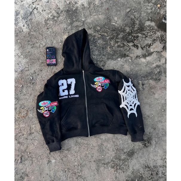 Men's Clothing New Style Cardigan Casual Zipper Sweatshirt American Style Trend Letter Punk Print Sweatshirt Cardigan Hoodie_viptrois.com