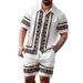 Men's Casual Striped Digital Print Suit Short Sleeve Shirt And Beach Shorts Set Style_viptrois.com