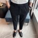 Summer Men's Dress Trousers Straight Leg Flowy Fit Elastic Sides 9/10 Cropped British Style_viptrois.com