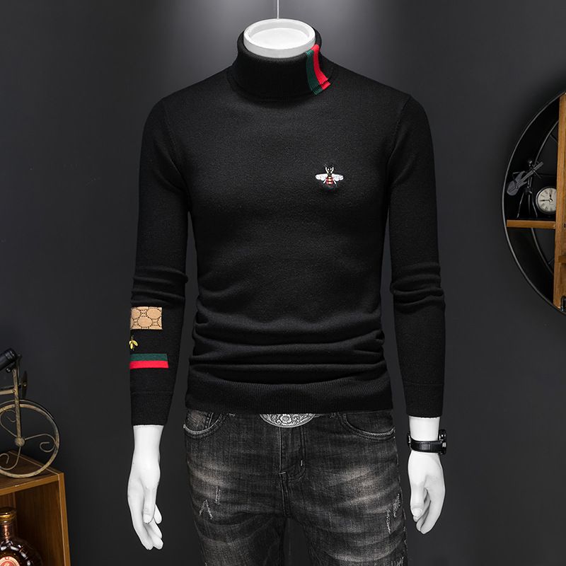 New Autumn And Winter Men's High-quality Sweater Wool Sweater Turtleneck Knitted Sweater Embroidered Bottoming Shirt_viptrois.com