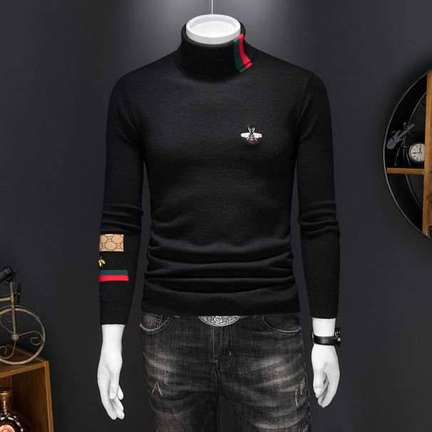 New Autumn And Winter Men's High-quality Sweater Wool Sweater Turtleneck Knitted Sweater Embroidered Bottoming Shirt_viptrois.com