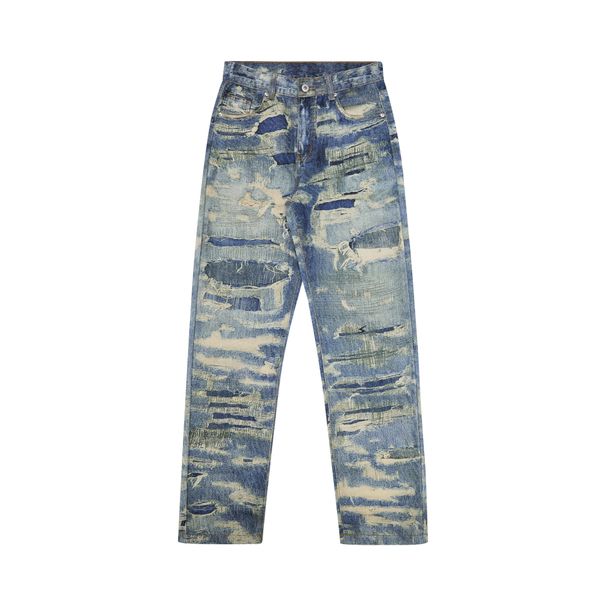 Digital Direct Injection 3D Printing Destroyed Erosion Jeans Niche Wide Leg Men's And Women's Trousers_viptrois.com