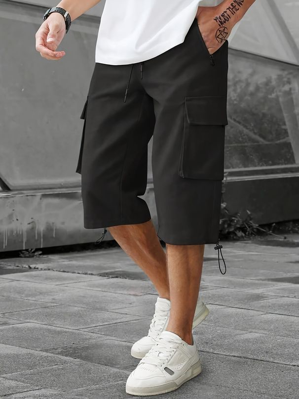 Men's Versatile Casual Shorts Summer Stylish Solid Color Drawstring Cargo Trendy In Stock With Pocket Decorations_viptrois.com