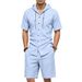 Men's Linen Hooded Shirt And Shorts Set Casual Summer Outfit Relaxed Fit Comfort-First Short Sleeve Clothing_viptrois.com