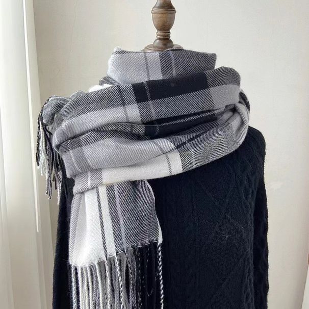 Vintage Plaid Scarf Women's Autumn And Winter High-end Fashion Shawl Student Double-sided Imitation Cashmere Fringed Scarf_viptrois.com