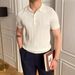 Men's Clothing Collar Sweater Short Sleeved Slim Trendy Striped Solid Color Lapel Pullover Sweater_viptrois.com