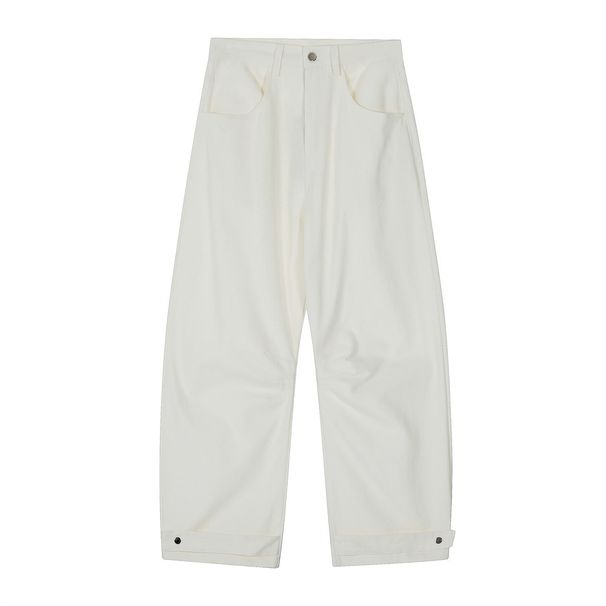 Solid Color Pleated Jeans For Men American Street Style Trendy Ins Design Patch Decoration Loose Wide-Leg Pants_viptrois.com