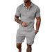 Men's Summer Casual Beach Set With 3D Digital Print & Button Detail – Short Sleeve Knit Top & Shorts – Lightweight Polyester Blend (S-XXXL, )_viptrois.com