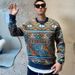 Loom Loom European Style Personality High-End Geometric Pattern Color-Block Slim Fit Knitted Men's Trendy Brand Round Neck_viptrois.com