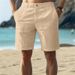 Men's Cotton Linen Solid Color Button Beach Shorts Breathable Casual Outdoor Straight Leg Summer Shorts_viptrois.com
