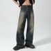 Retro And Old Jeans Men's Ins Trendy Brand Japanese Ruffian Handsome Wide-leg Dad Pants High Street Versatile Loose Straight Pants_viptrois.com