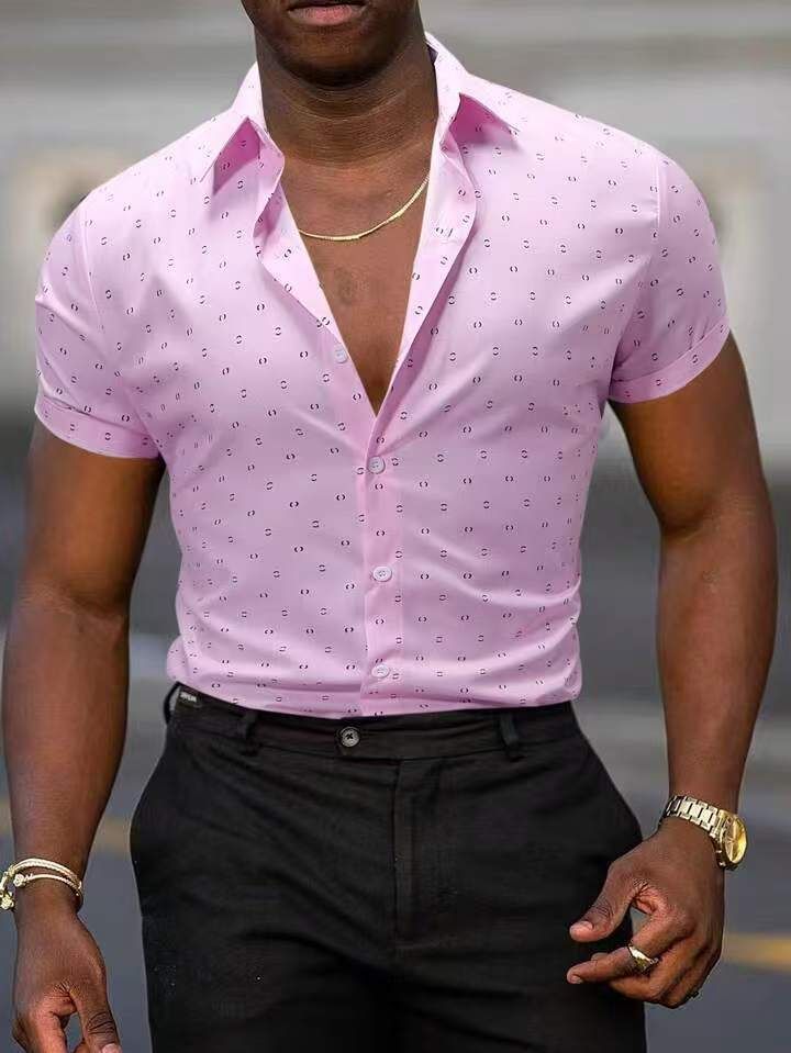 Men's Summer Refreshing Breathable Four Sided Stretch Thin Printed Short Sleeved Men's Shirt_viptrois.com