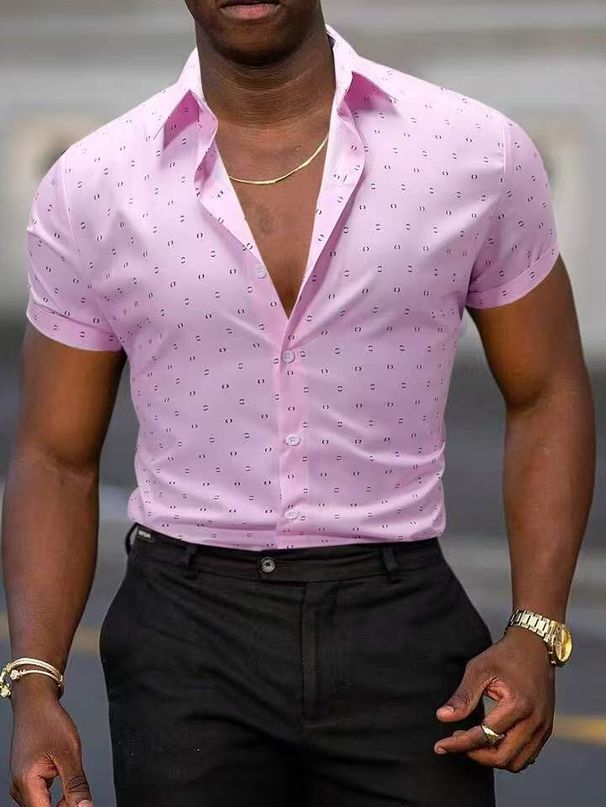 Men's Summer Refreshing Breathable Four Sided Stretch Thin Printed Short Sleeved Men's Shirt_viptrois.com