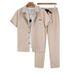 Men's Textured Checkered Short-Sleeve Shirt & Trousers Set – Summer Casual Two-Piece Outfit With Lapel Collar (S-XXL)_viptrois.com