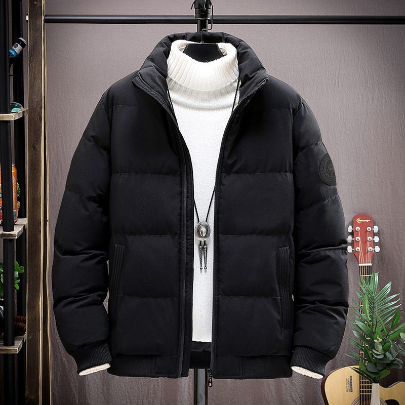 Men’s Oversized Quilted Jacket – Winter Stand Collar Coat With Ribbed Hem (Black/Red/Army Green, M-5XL, Relaxed Fit)_viptrois.com