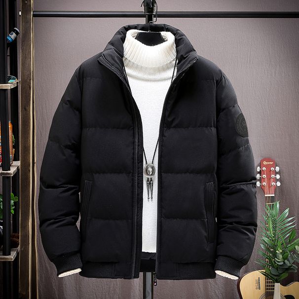 Men’s Oversized Quilted Jacket – Winter Stand Collar Coat With Ribbed Hem (Black/Red/Army Green, M-5XL, Relaxed Fit)_viptrois.com