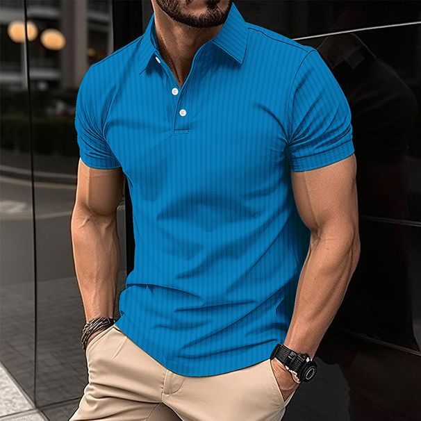 Men's Clothing Men's Summer Sports Fitness Leisure Stretch Vertical Strip Short Sleeved Polo Shirt Men_viptrois.com