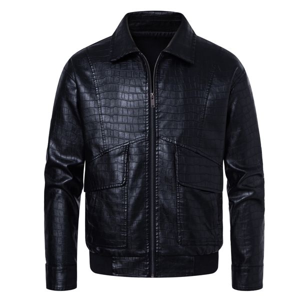 Men's Clothing Cross Mirror Specializes In European Size New Fashion Men's Lapel Casual Leather Jacket Loose Leather Jacket Men's Motorcycle Jacket_viptrois.com