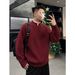 Winter Thick Warm Knit Sweater High Neck Two Piece Design Spliced Trim New Year Holiday Men's Women's Clothing_viptrois.com