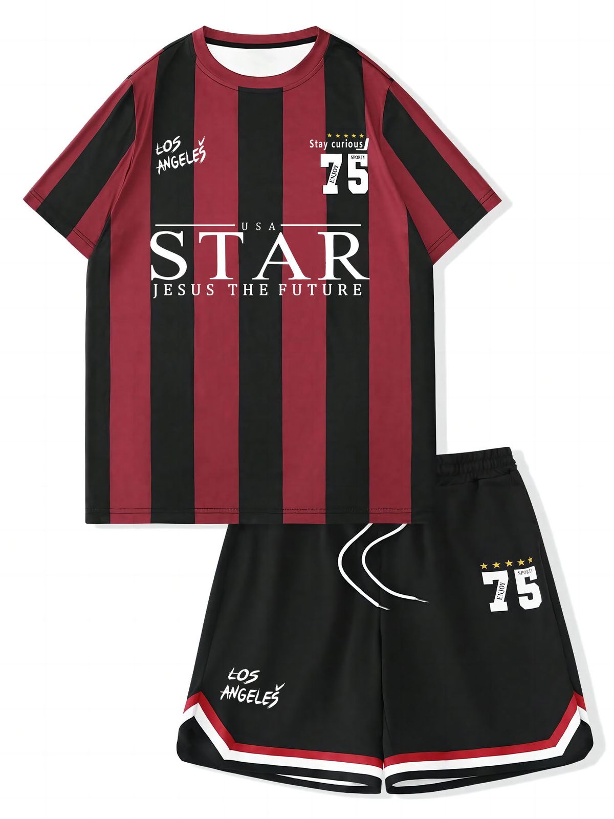 Men's Clothing Printing Adult Suit Top Shorts Comfortable Round Neck T Shirt Suit_viptrois.com