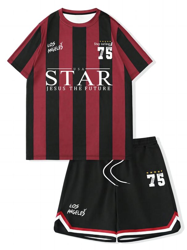 Men's Clothing Printing Adult Suit Top Shorts Comfortable Round Neck T Shirt Suit_viptrois.com