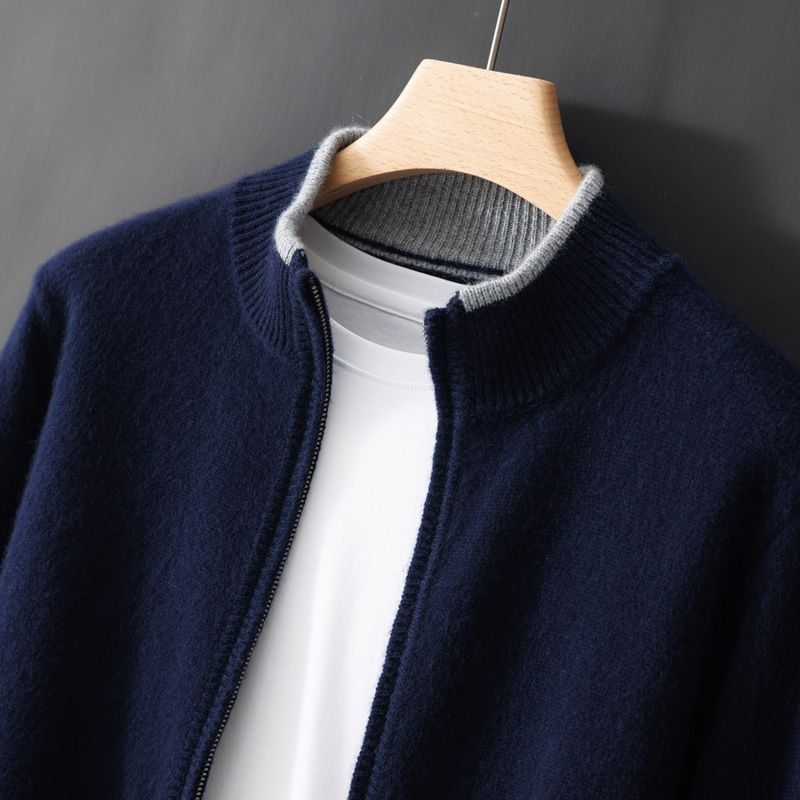Loom Loom Men's Color Block Long Sleeve Knitted Zipper Jacket Loose Casual Thickened Plus Size Top_viptrois.com