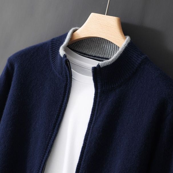 Loom Loom Men's Color Block Long Sleeve Knitted Zipper Jacket Loose Casual Thickened Plus Size Top_viptrois.com
