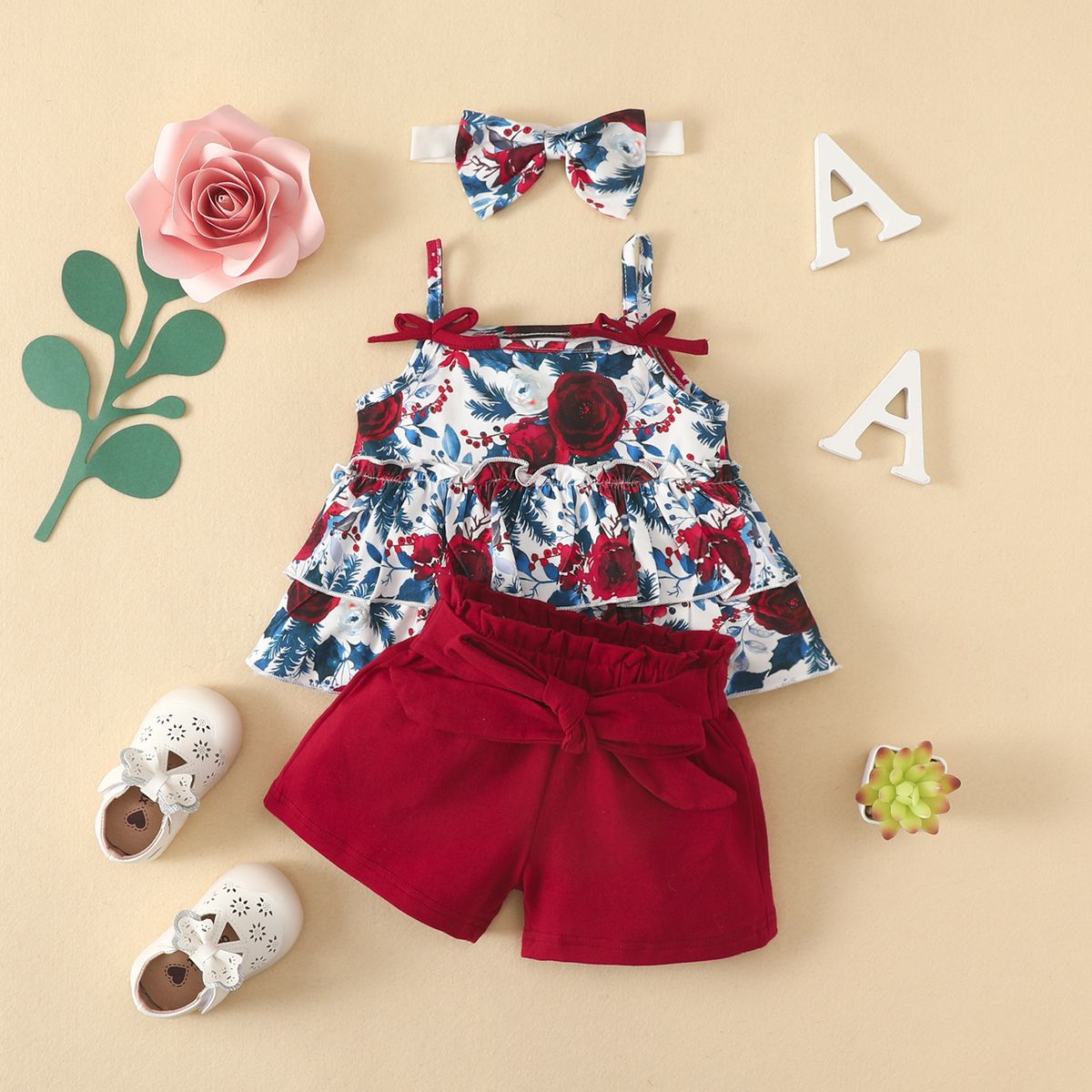 Babies' clothes baby sling suit female baby 0-2 years sling cute cotton shorts three-piece summer_viptrois.com