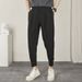 Men's Ice Silk Drawstring Trousers 2024 New Style Velcro Strap High-End Drape Summer Casual Suit Pants_viptrois.com