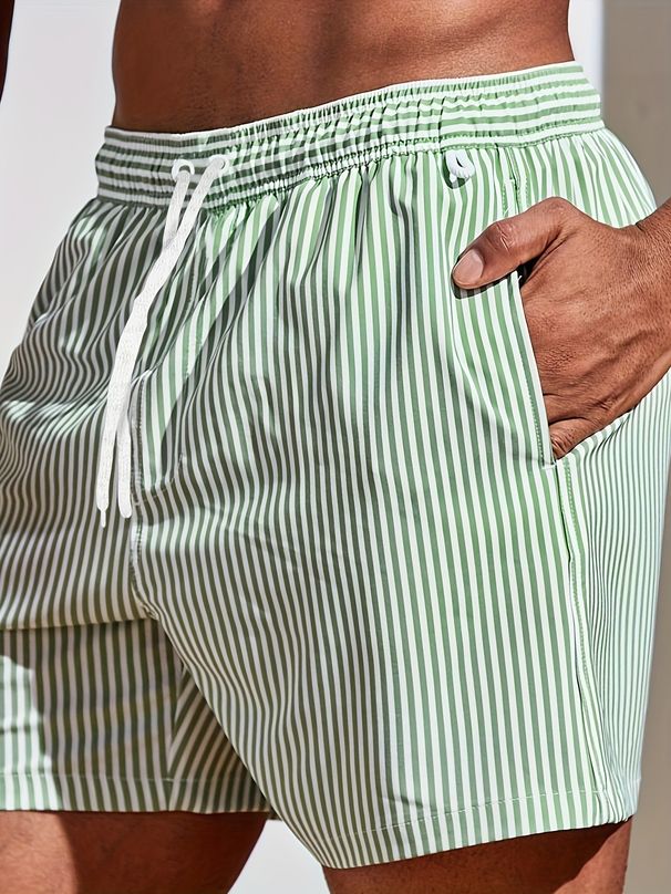 Men's Clothing Summer Swimming Trunks Loose Vertical Stripes Design Shorts Quick Drying 3D Printed Beach Pants_viptrois.com