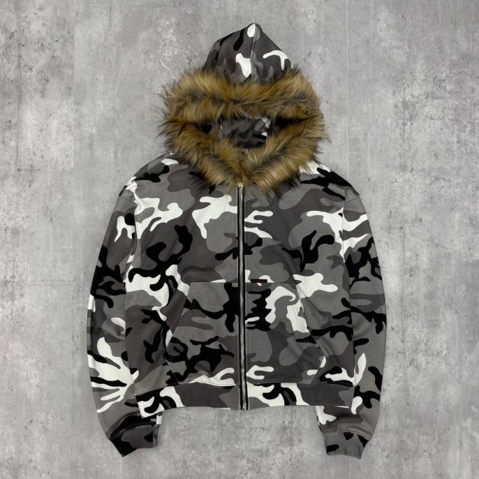 Men's Clothing Leopard Print Sweatshirt Reversible Zip-Up Hooded Sweatshirt With Leopard Print & Camo - Retro Streetwear Pullover For Men & Women_viptrois.com